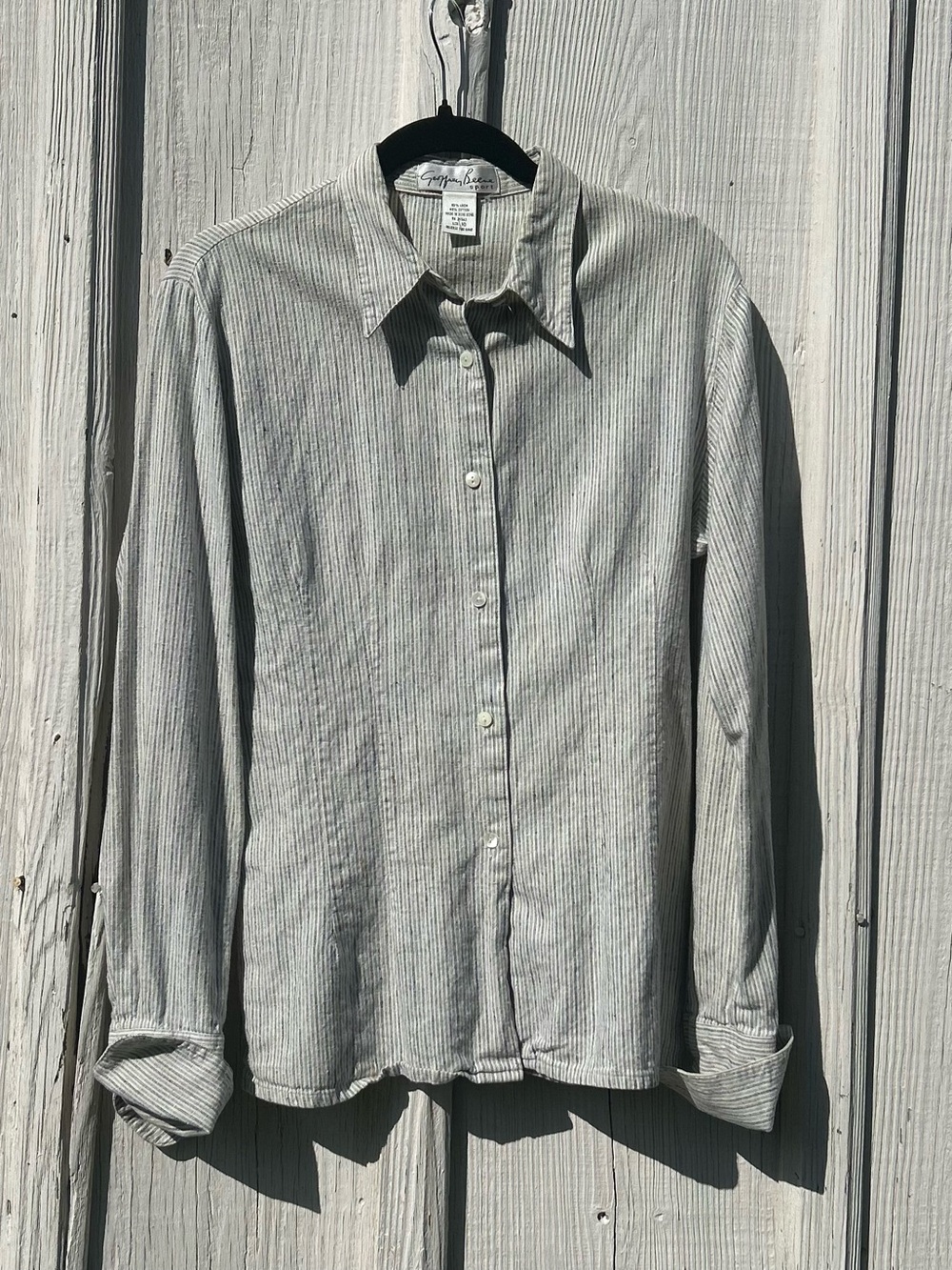 Vintage Geoffrey Beene Sport Linen Blend Pinstripe Button Down Shirt Size 10